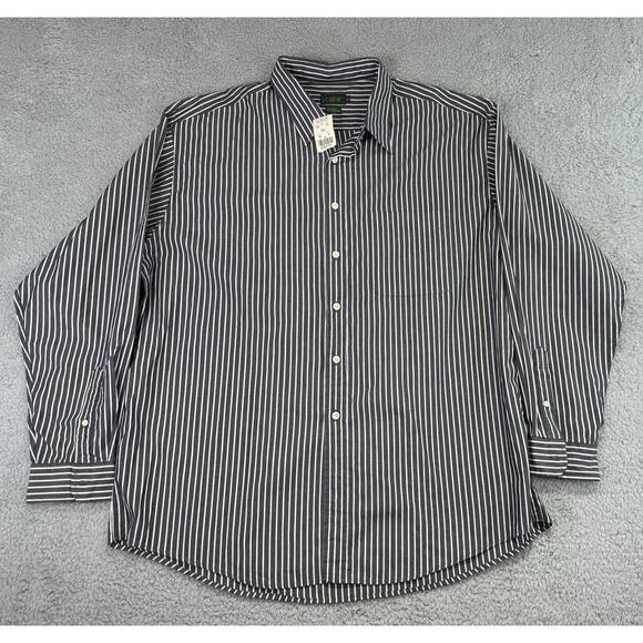 VTG J Crew Oarsman Button Up Oxford Shirt Mens XLarge Striped Black Navy Preppy - Picture 1 of 16